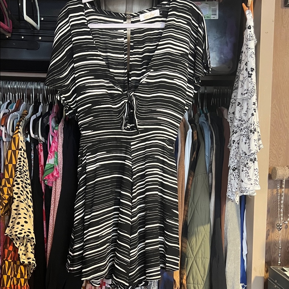 Ava Sky Black and White Romper Kiwi